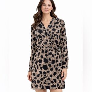 Parker Black and Tan Abstract Print Long Sleeve Silk Mini Dress